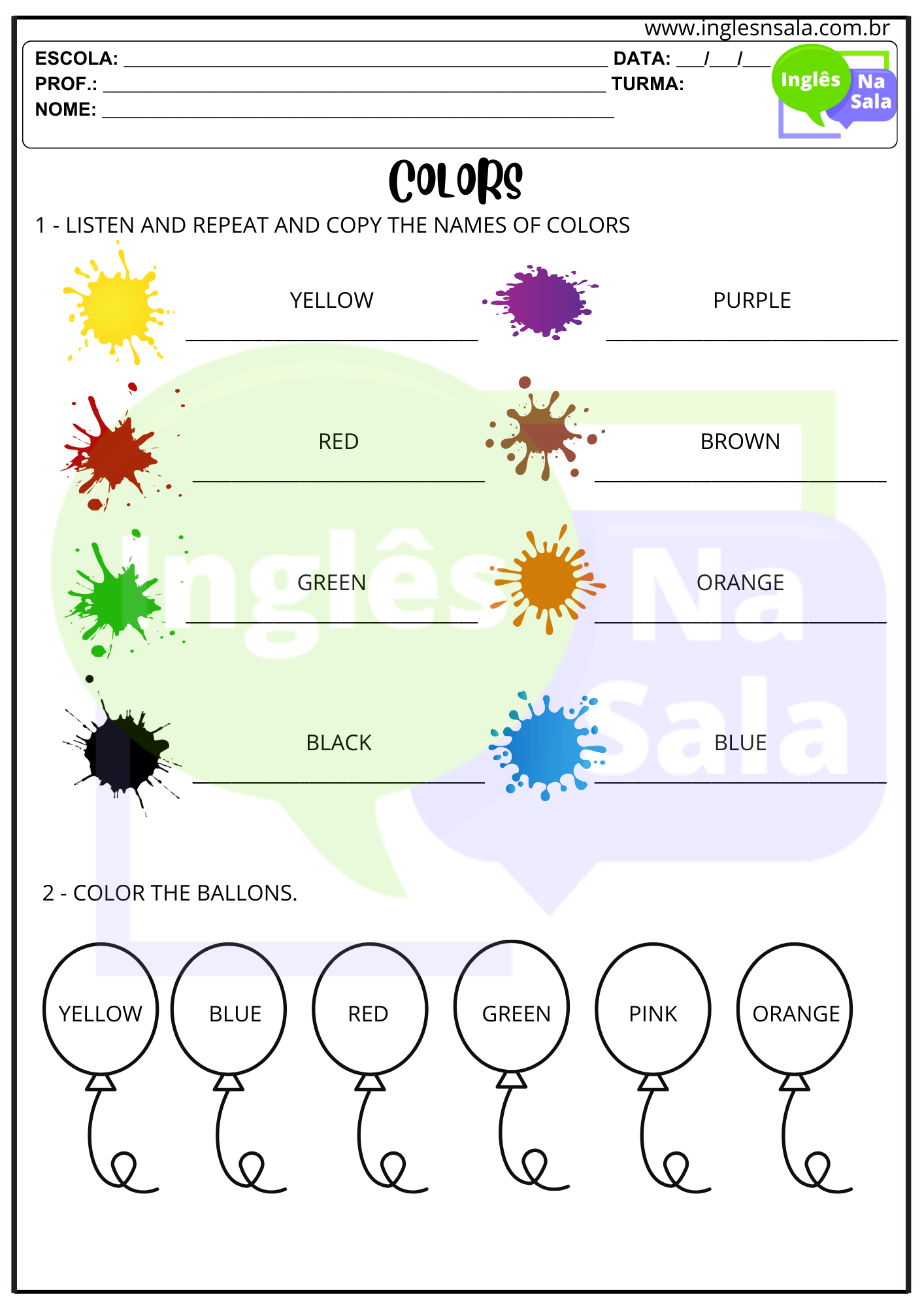 Cores em Inglês: Atividades para Imprimir e Tornar Suas Aulas Mais ...